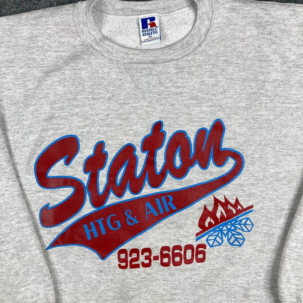Russell Sweatshirt Mens XL Gray Vintage Staton HVAC Logo Crewneck Workwear